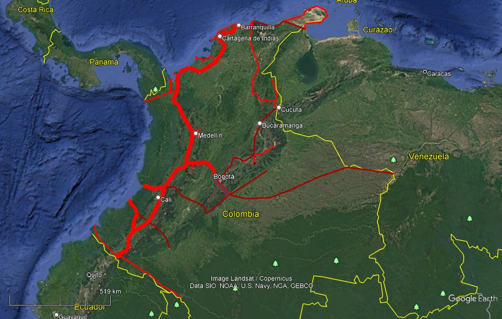 Mapa referencial de las rutas de Celestavia en Colombia